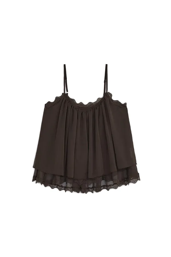 ANGLED LACE SLEEVELESS BLOUSE, BROWN
