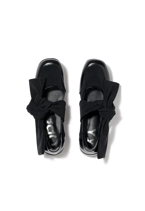 MESH RIBBON BALLET FLATS, BLACK