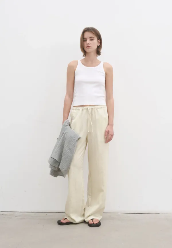 Satin wide banding pants (light yellow)