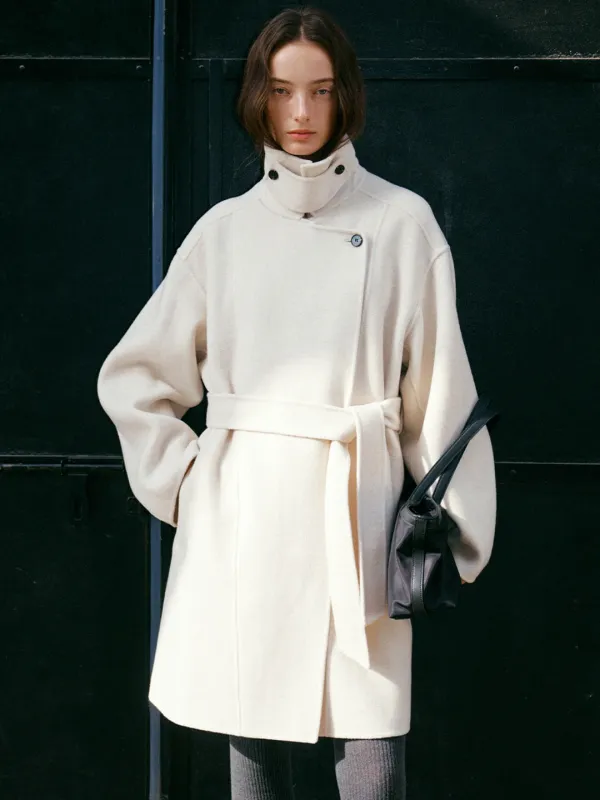 Belted layer handmade wool coat [KNFW08CT01]_Ivory