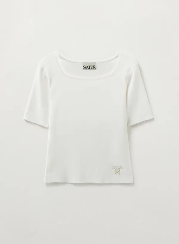 (W) Square Slim Fit Half Knit - White