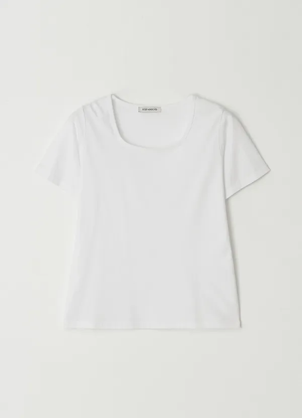 Square neck comfortable T-shirts_WHITE