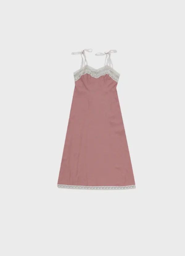 lace strap long slip dress