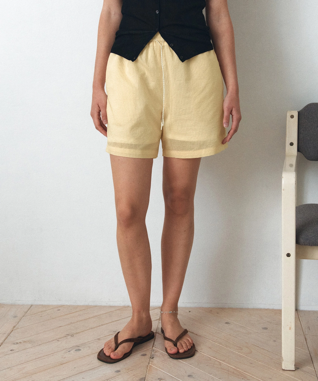 반원 아뜰리에 P3309 밴딩 스트라이프 쇼츠_Butter yellow 상품 이미지 2