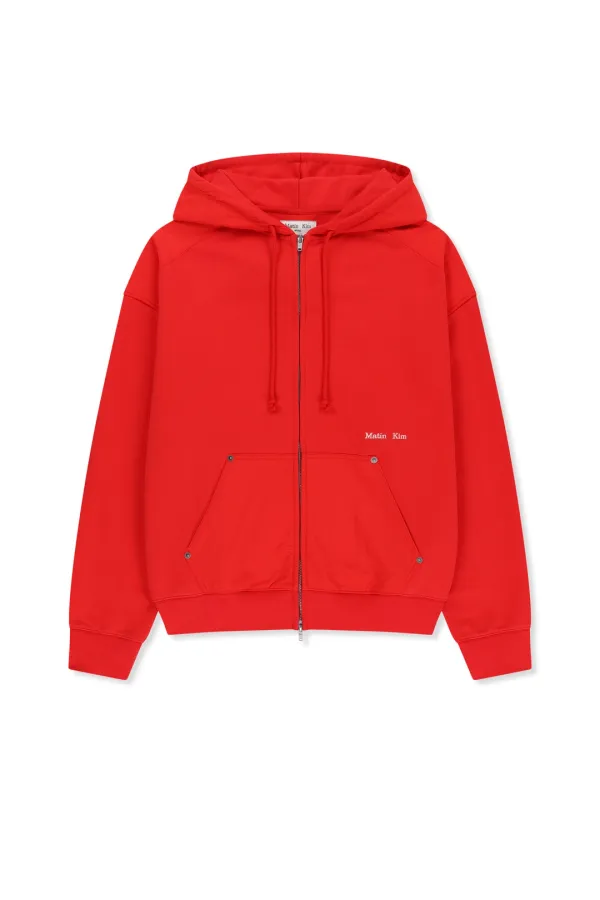 COLOR BLOCK HOODY ZIP UP IN RED