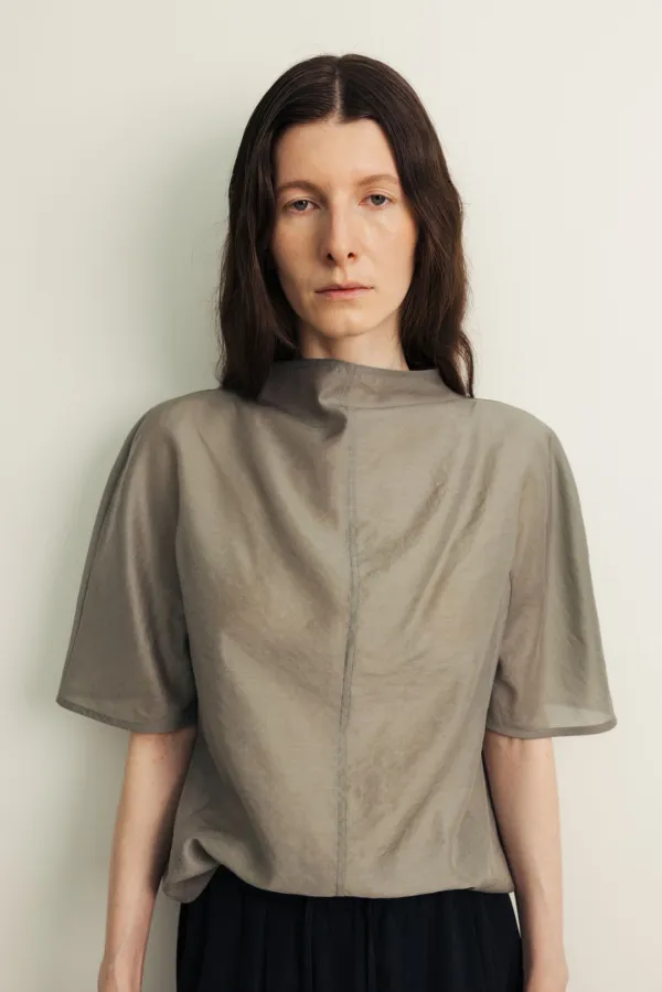 Two-Way Sheer Organza Blouse_khaki