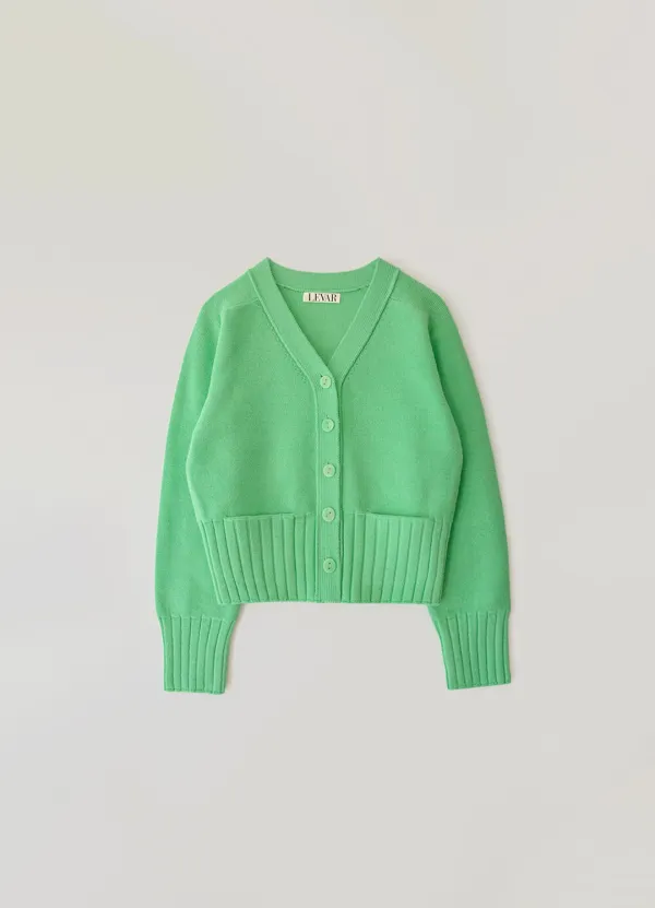 Pocket V-Neck Knit Cardigan - Green