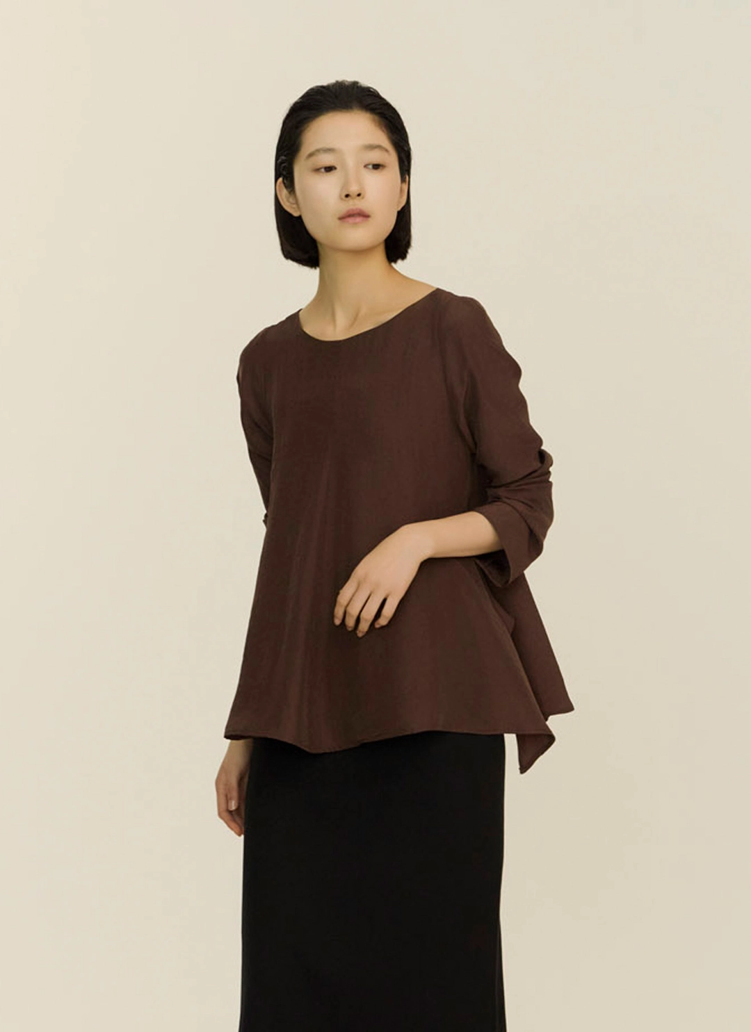 녹섭 long sleeve overlap blouse_brown 상품 이미지 1