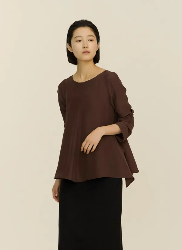 long sleeve overlap blouse_brown