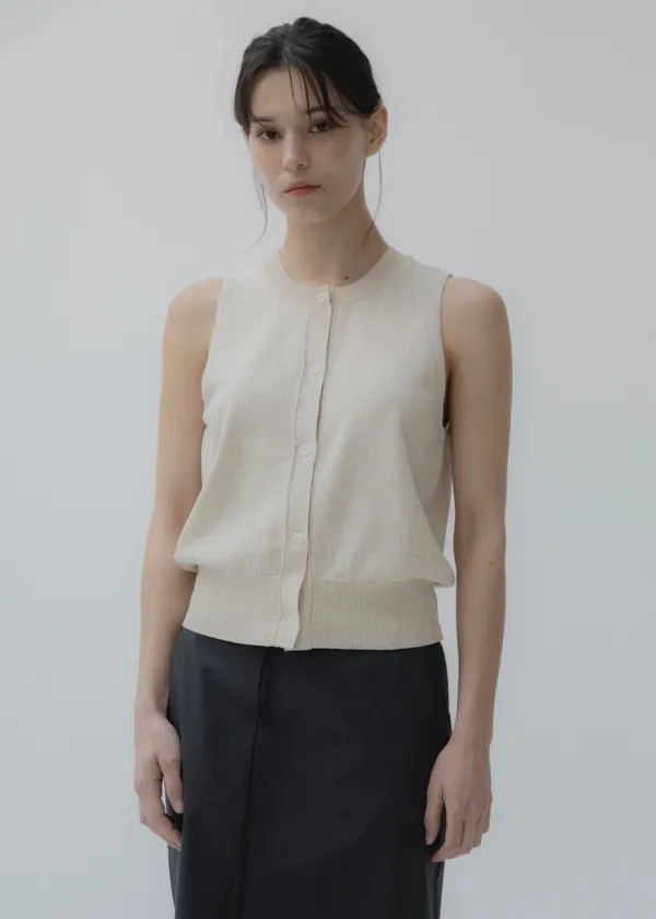 Button linen vest (natural)