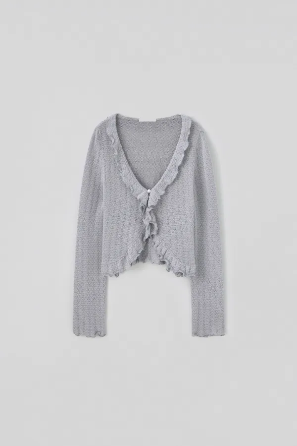 T/T Frill collar ribbed cardigan (soft blue)