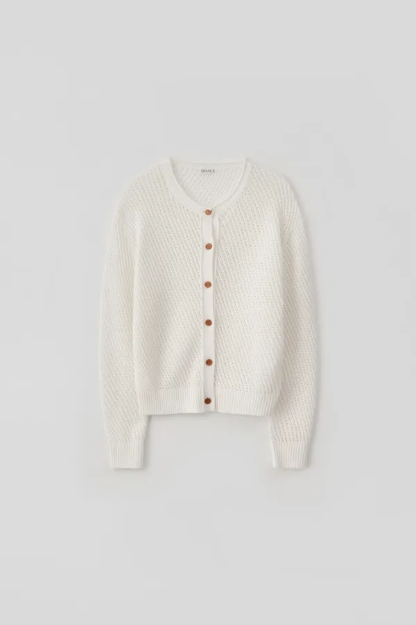 Loose Round Neck Knit Cardigan_Ivory