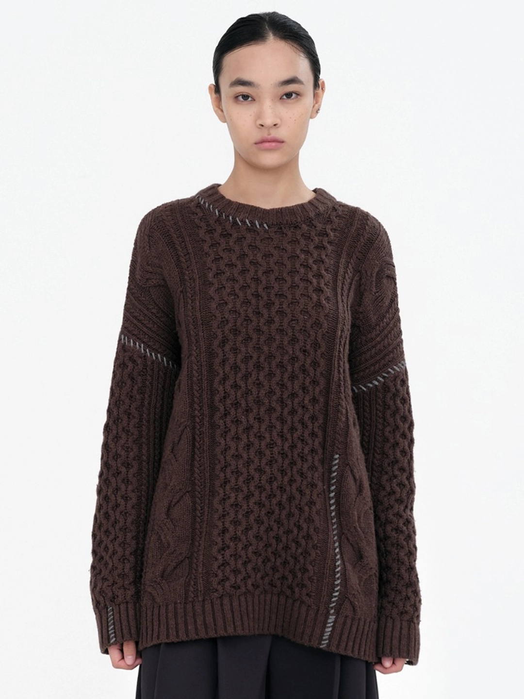 밀로 우먼 Cable Stitch Pullover Knit [Brown] 상품 이미지 1