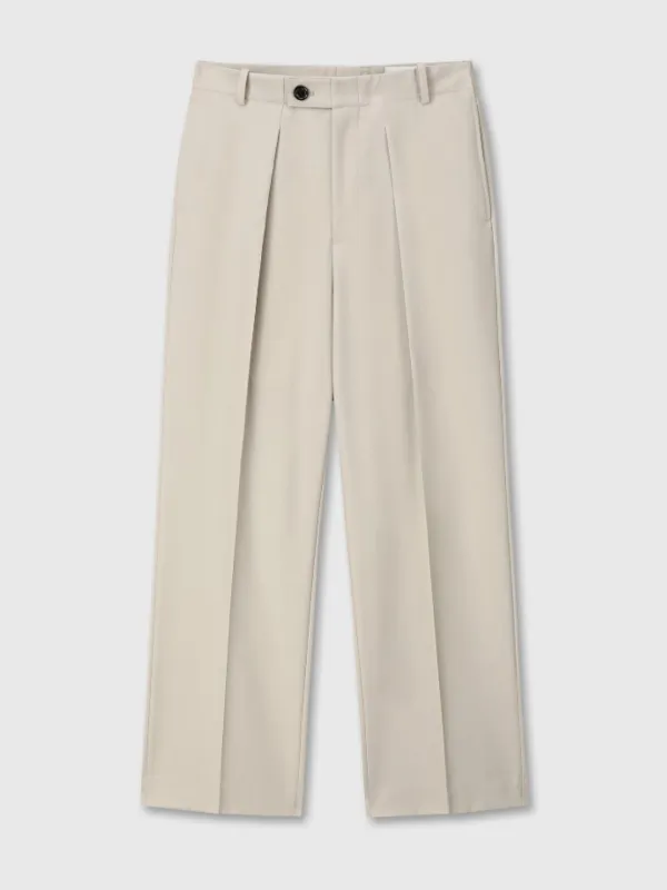 WOOL TWILL PLEATED TAILORED TROUSERS_ IVORY