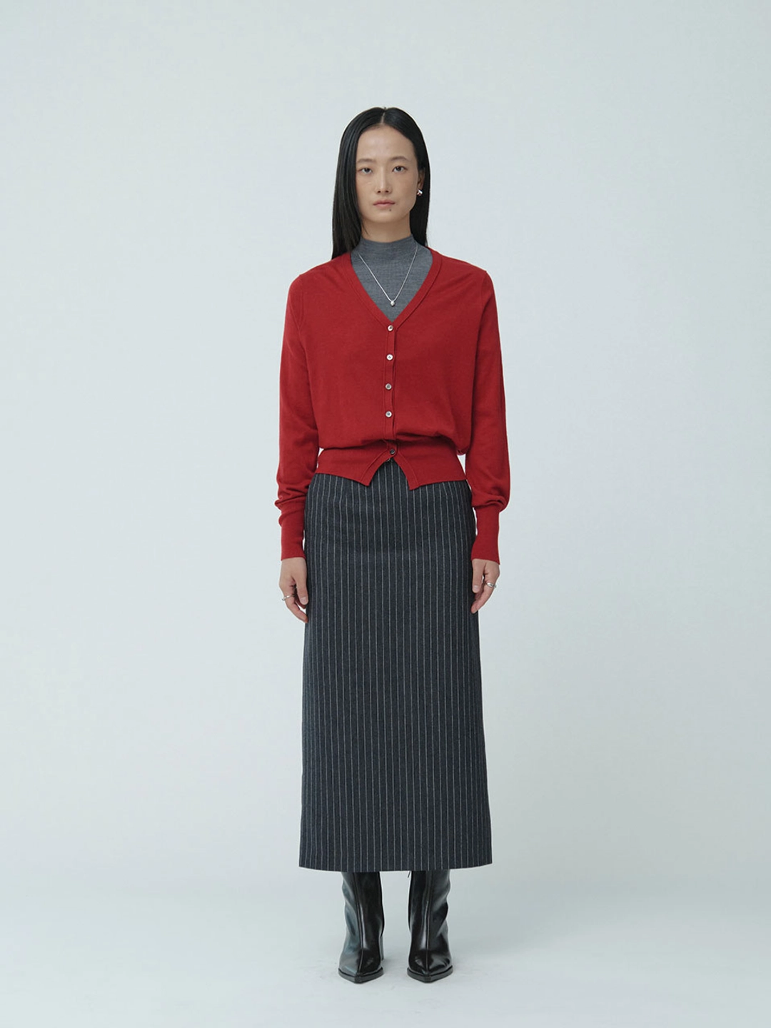 뮤제 [ESSENTIEL] SERENITE Signature Tape Detail Wool-Blend Knit Cardigan_Red 상품 이미지 1