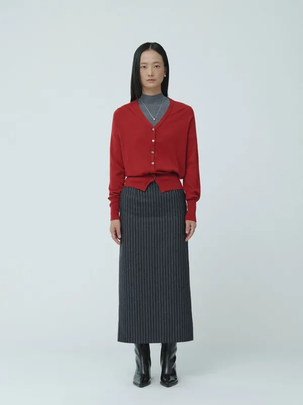 [ESSENTIEL] SERENITE Signature Tape Detail Wool-Blend Knit Cardigan_Red