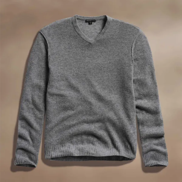 Soft Featherweight Cashmere V Neck - Mid Heather Grey