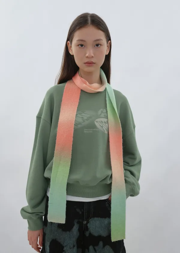 Gradation Petit Knit Scarf_Green, Coral