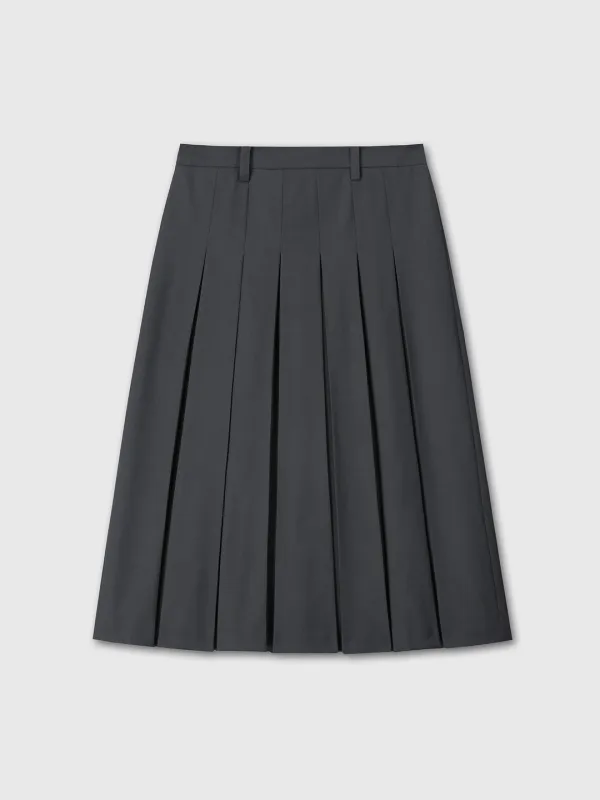 (W) WOOL PLEATED SKIRT_ CHARCOAL
