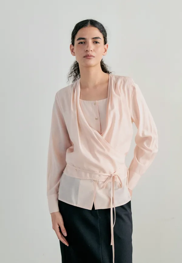 DOUBLE WRAP LAYERED BLOUSE - PINK