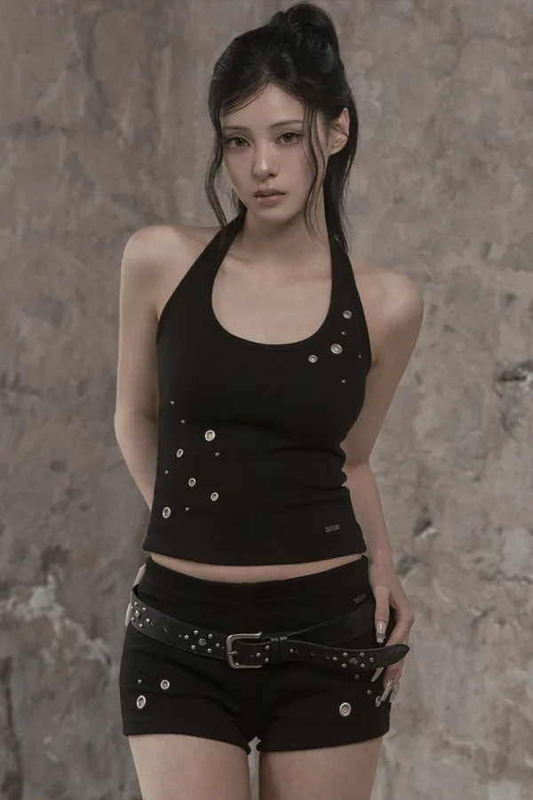 Eyelet Halter Top (black)
