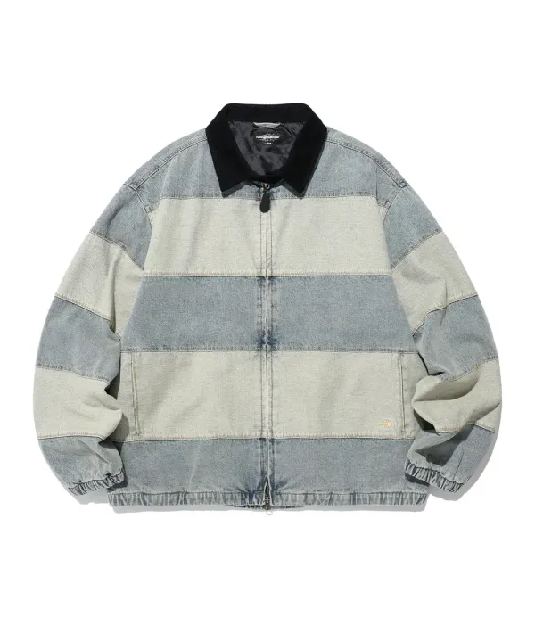denim panel quilting jacket[blue]