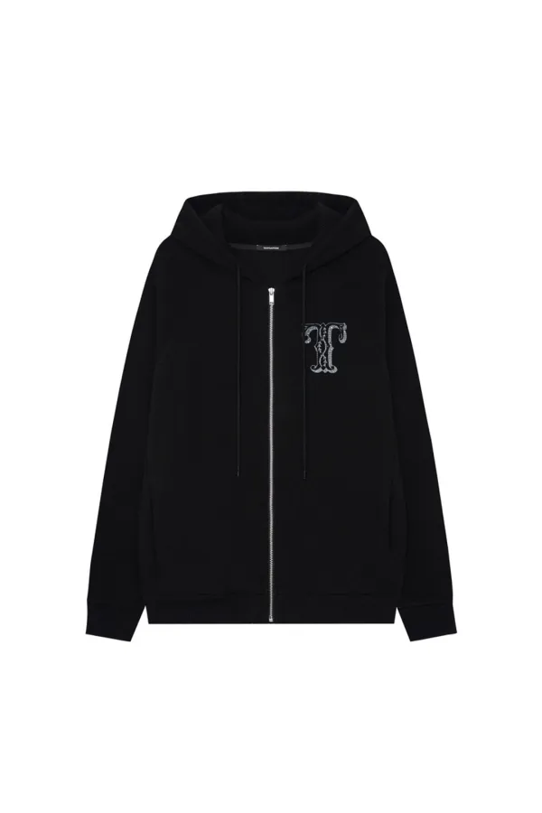 LEO HOTFIX WAFFLE ZIP-UP HOODIE (BLACK)