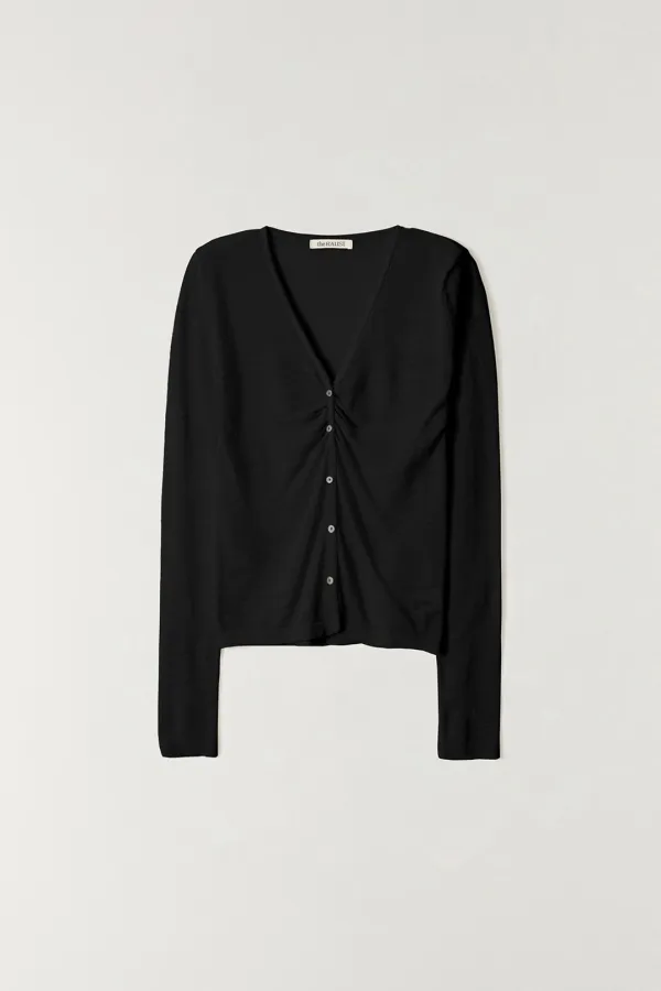 브이넥 셔링 가디건 BLACK
