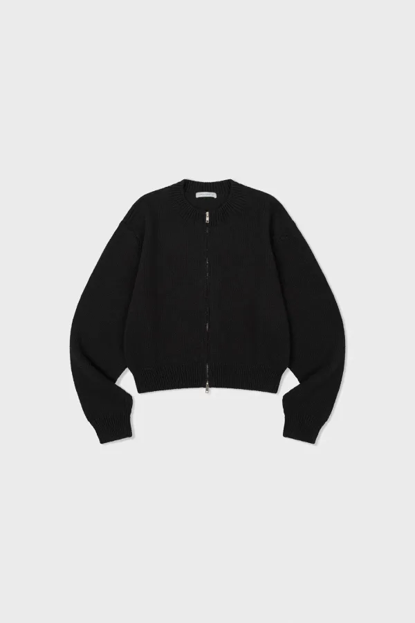 Cotton Zip-Up Cardigan_Black