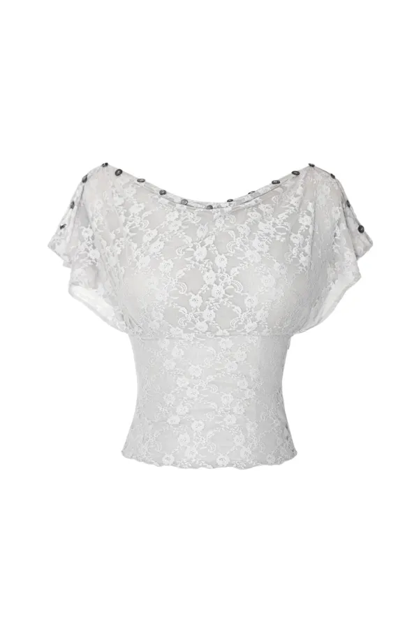 LACE BUTTON TOP (LIGHT GREY)