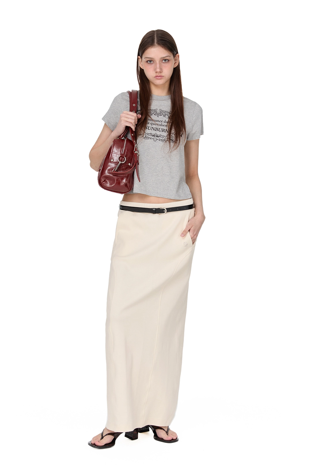 썬번프로젝트 CURVED MAXI RIB SKIRT, IVORY 상품 이미지 2