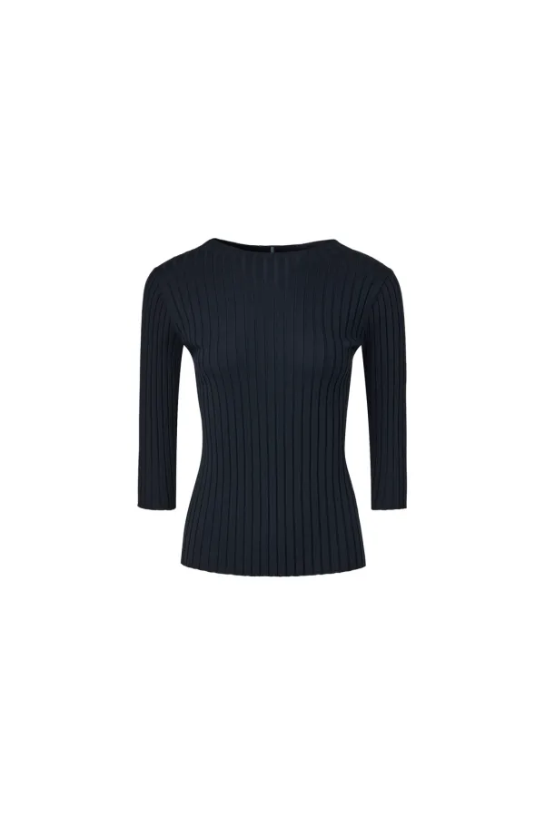REVERSIBLE COMBI LINE RIB KNIT [NAVY]