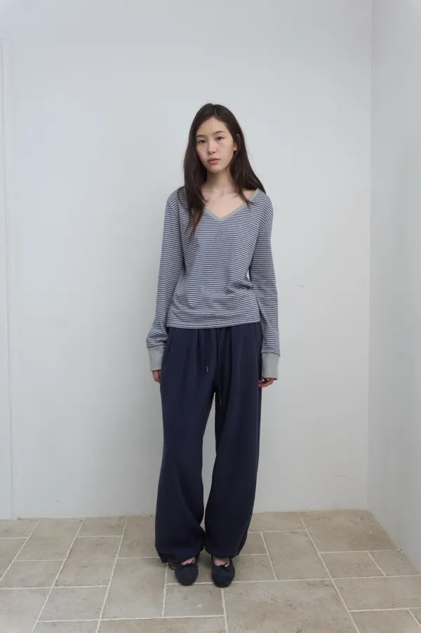 STRIPE V-NECK TOP_GREY