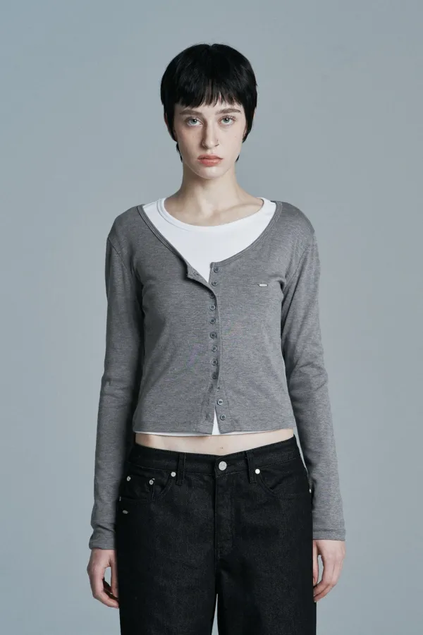 BUTTON LONG SLEEVE CARDIGAN MELANGE