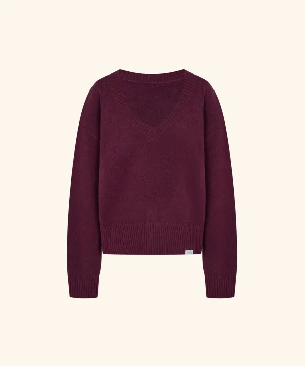 [9/22 11:00am Coming soon] Letters V-Neck Wool Sweater (Burgundy)