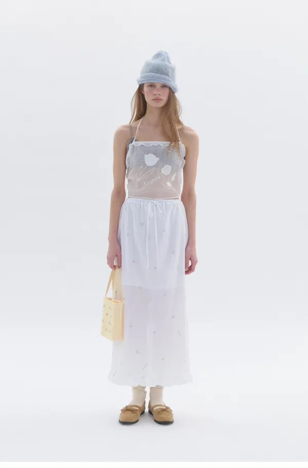 Silvery Long Skirt White