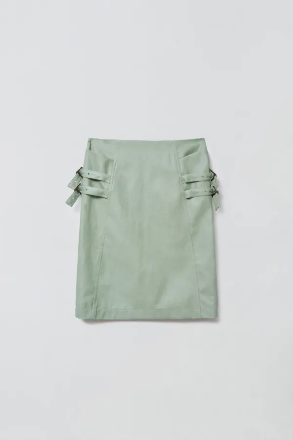 BUCKLE LEATHER SKIRT_MINT