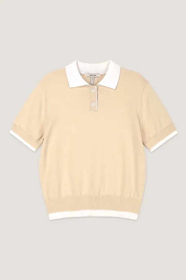 피터슨 레이어드 카라 반팔 니트 (Beige)