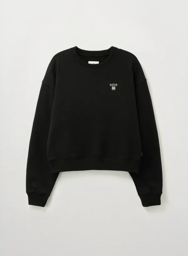 (W) Loren Small Logo Basic Crop Sweatshirt - Black
