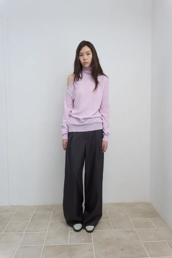 ONE SHOULDER TURTLE NECK KNIT_LAVENDER