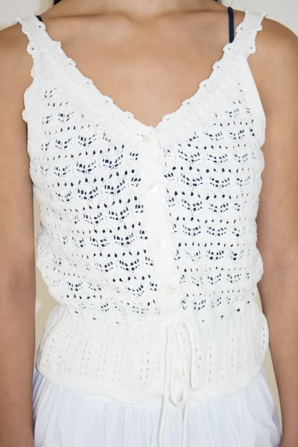 Crochet Button Knit Sleeveless (White)