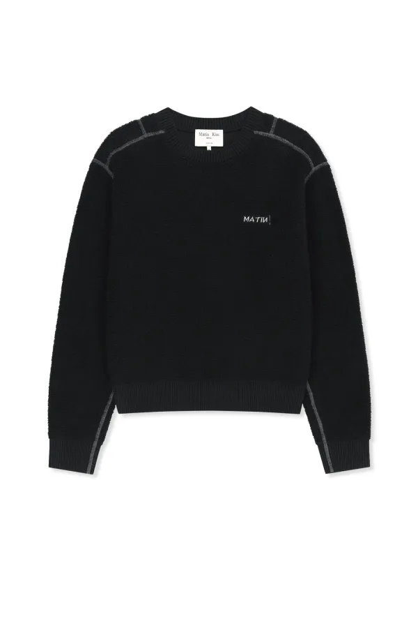 BOUCLE TEXTURE KNIT PULLOVER IN BLACK