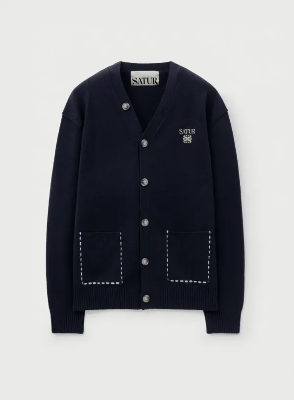 Outline Basic V-Neck Cardigan - Navy