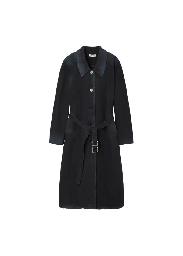SPRAY WASHED TRENCH PADDED COAT (BLACK)