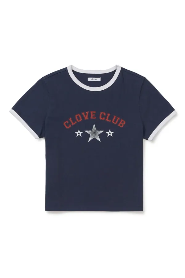 [26SM clove] Star Logo Ringer T-Shirt (Navy)