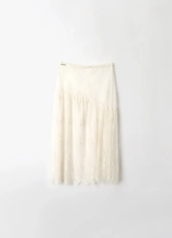 Layered Shirring Lace Skirt - Cream Butter