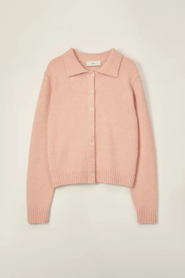 UNISEX OPEN COLLAR KNIT CARDIGAN SOFT PINK