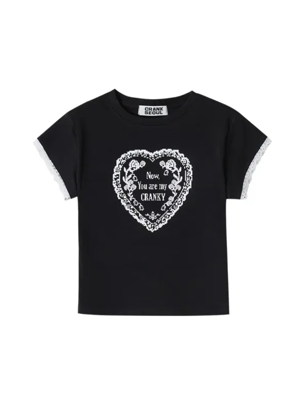 LACE HEART PRINTING TOP_BLACK
