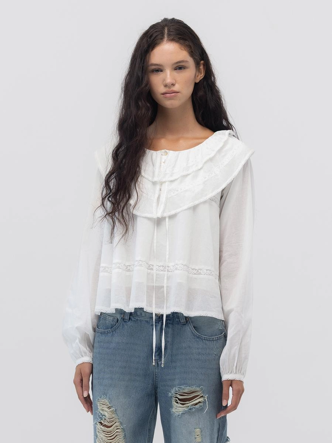 글로니 MALLOW LACE BLOUSE (WHITE) 상품 이미지 1