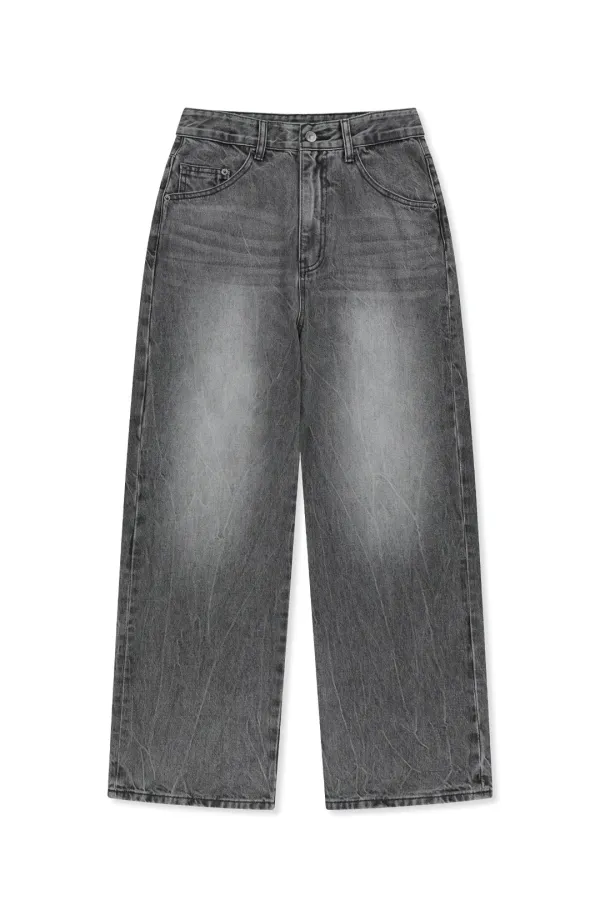 MATIN WAIST LOGO WIDE DENIM PANTS IN GREY